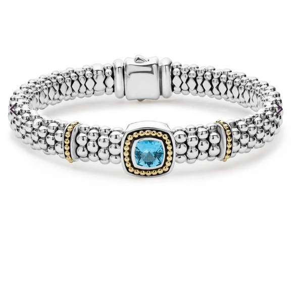 LAGOS Jewelry - Lagos swiss blue topaz bracelet sterling silver Caviar beading with 18K gold NEW